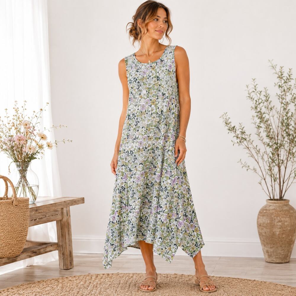 Water Lily Maxi Dress Womens Size XL Floral Rayon Boho-chic Flowy Vacation NWT